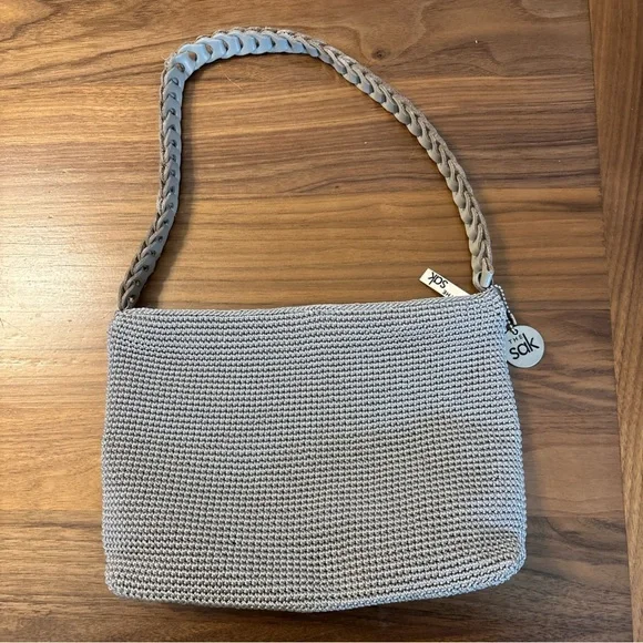 The SAK Woven Shoulder Purse with leather breaded shoulder strap. EUC - Picture 2 of 3